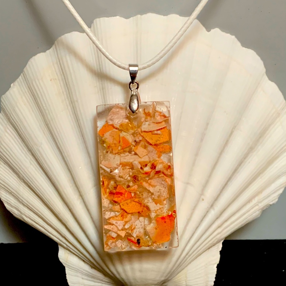 Crushed Crab Shell Pendant and Necklace